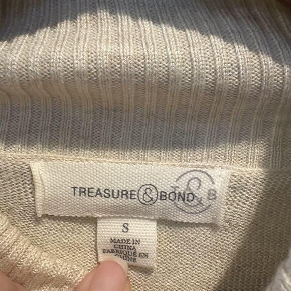Treasure & Bond Womens Small Beige Funnel Neck Sweater Soft Knit Cozy - Picture 3 of 9